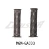 A pair of black rubber handle bar grips for a motorcycle.