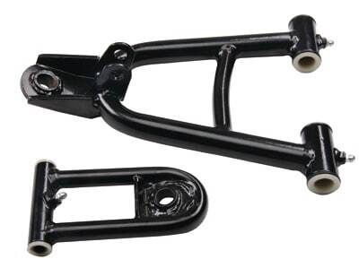 A pair of black front and rear axles on a white background featuring Front A-Arm for 6250, 6150 (FAA-1) (MGM-JA009).