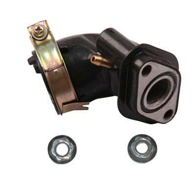 A black air filter with a bolt and nut that fits into an Intake Manifold GY6-110cc (IN-4) (MGM-WG001).