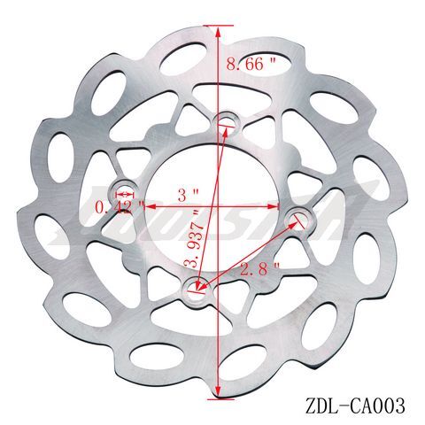 A diagram illustrating the dimensions of a Front Disc Brake 215:220mm (ZDL-CA003) rotor.