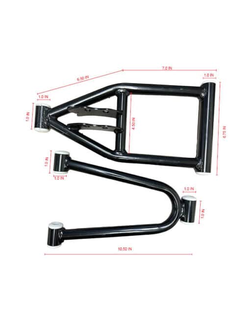 Black metal go-kart frame with Front A-Arm for 3125C-2 / 3125CX-2 (FAA-10) (MGM-JA011) labeled, isolated on a white background.