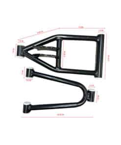 Black metal go-kart frame with Front A-Arm for 3125C-2 / 3125CX-2 (FAA-10) (MGM-JA011) labeled, isolated on a white background.