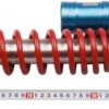 A measuring tape is wrapped around a red and blue Front Suspension 400mm (SU-22) (JZB-AA007) to measure suspension.