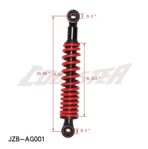 A red and black Front Suspension 255mm (SU-36) (JZB-AG001) for a motorcycle.