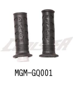 A pair of black rubber Handle Bar Grips for 210/213A (L.R-Set) (HALR-9) (MGM-GQ001) for a motorcycle.