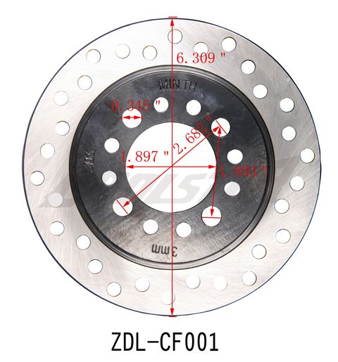 A diagram depicting the dimensions of a Rear Disc Brake 3050A:160mm (ZDL-CF001).