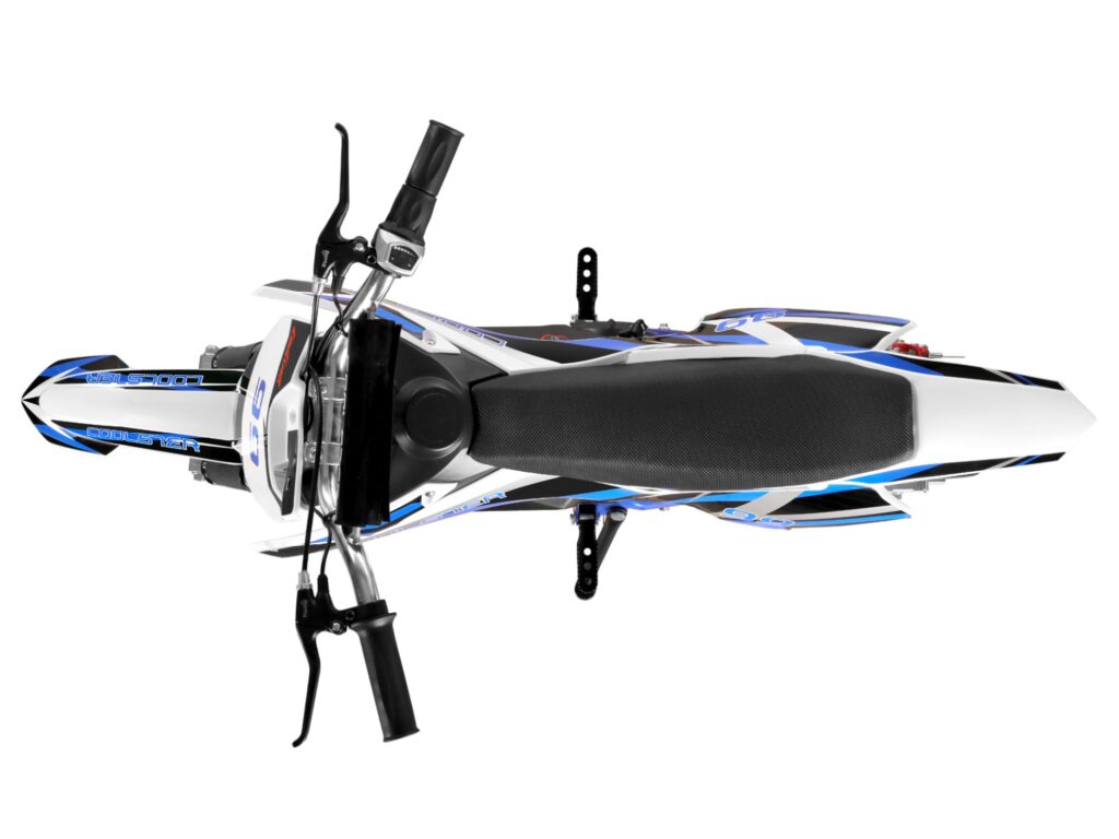 E-500 Electric Dirt Bike Blue Aerial View