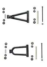 A pair of black Front A-Arm for 3125B (FAA-8) (MGM-JA004) sway bars and bolts on a white background, attached to an A Arm.