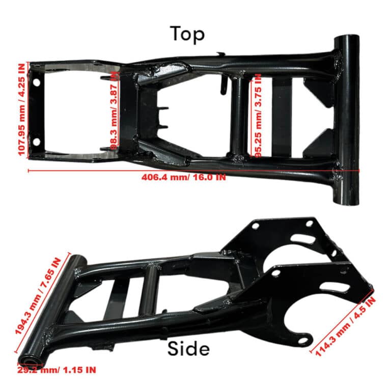 A black motorcycle frame with a Swing Arm for 3125A (SA-18) (MGM-YQ012) on a white background.