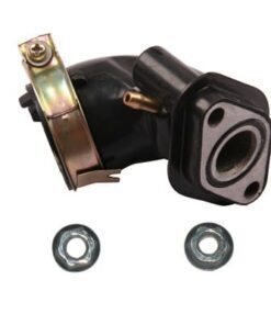 A black air filter with a bolt and nut that fits into an Intake Manifold GY6-110cc (IN-4) (MGM-WG001).