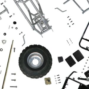 The atv parts are arranged on a white background.