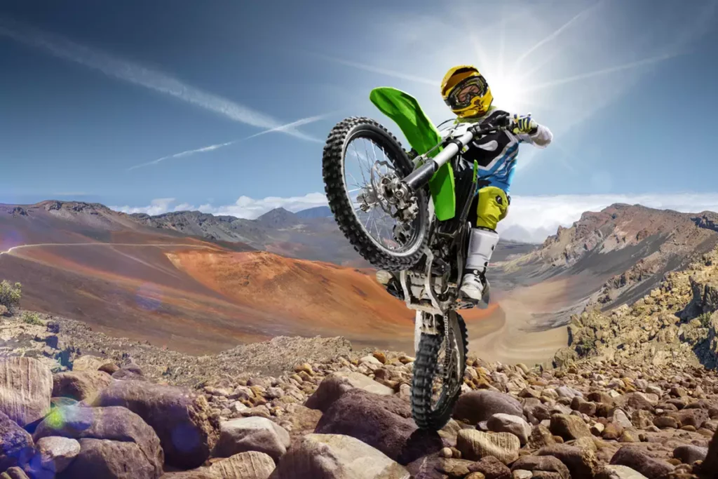 Dirt bike rider on a mountain trail