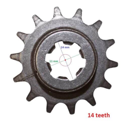 An image of a Front Sprocket for 47cc/49cc (SPF-1) (LCJ-D010) with the number 14.